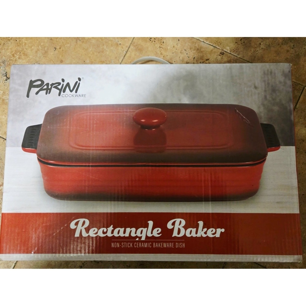 Parini Cookware Red Ombre Rectangle Baker Non-Stick Ceramic Casserole Dish‎ Lid